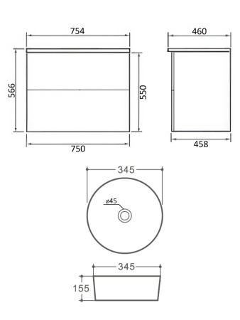 Тумба с раковиной подвесная 75 см, Orange Otto Ot-75TuMDF+B07-345W белый глянец